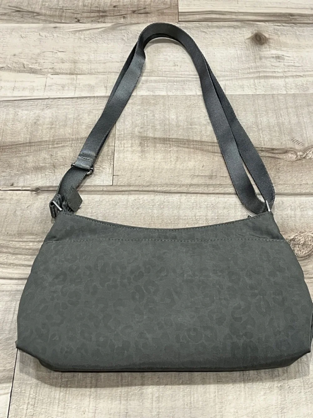 Baggallini Gray Leopard-Print Crossbody Bag with adjustable strap and billfold